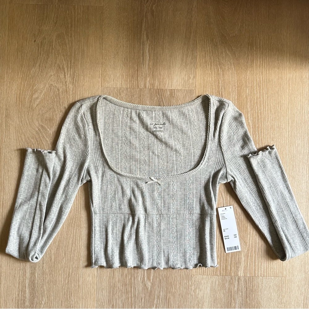 Urban Outfitters Long Sleeve Pointelle Top XS NWT